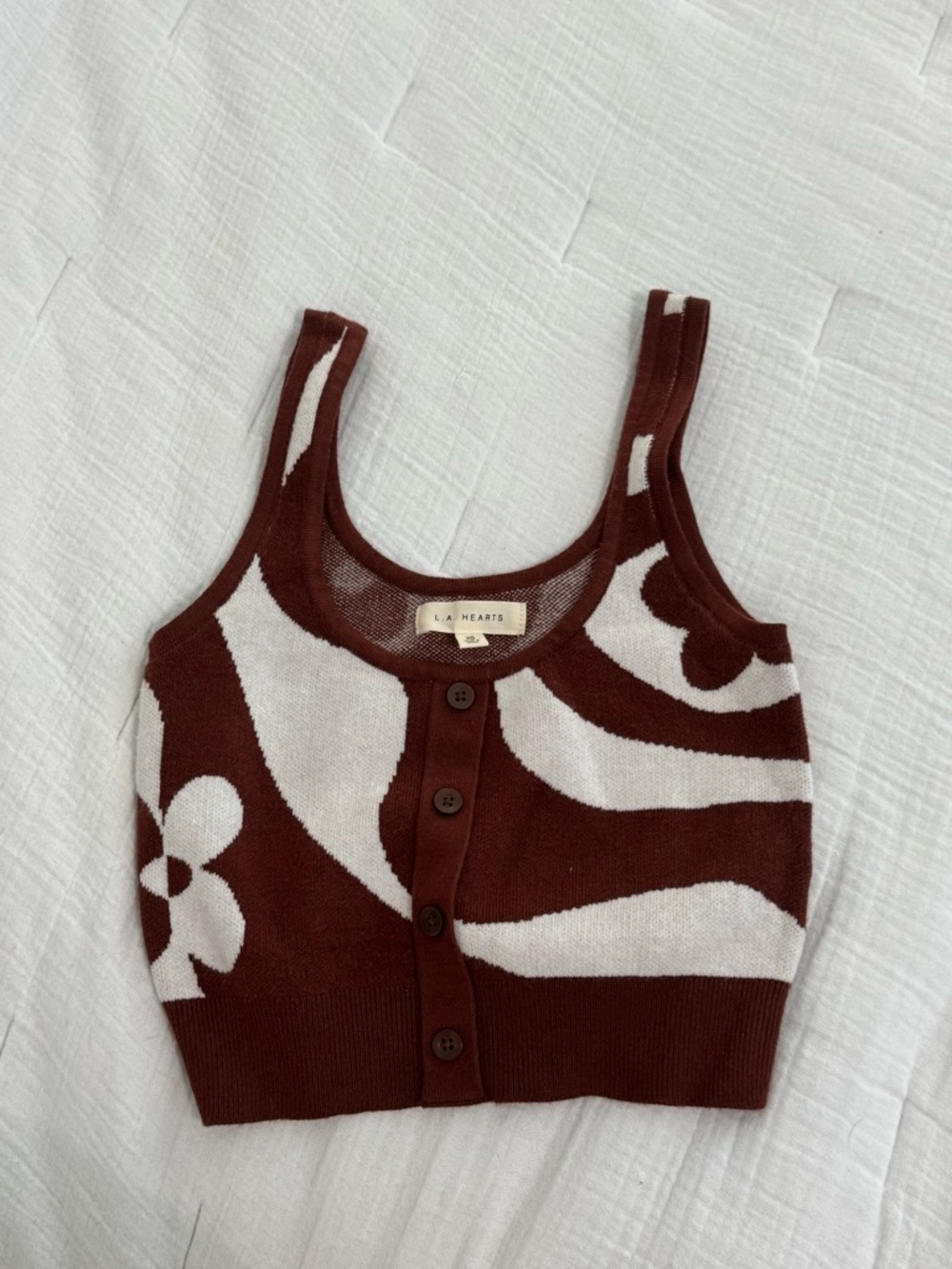 PacSun Brown and White Knit Button-Front Crop Tank